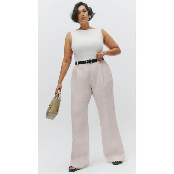 Reformation Alex Mid Rise Linen Pant in Oatmeal NWT Size 18 - Picture 1 of 9